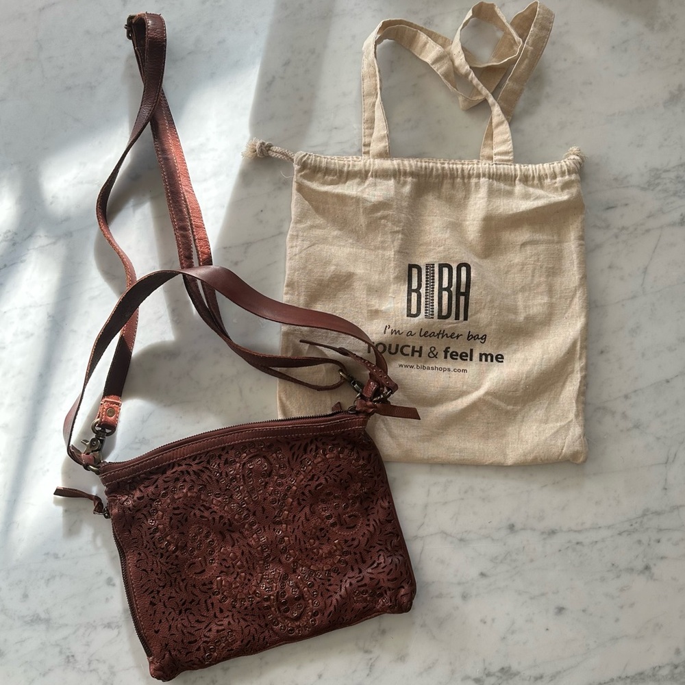 Biba Brown Leather Studded Convertible Crossbody Bag, Bohemian Maximalism